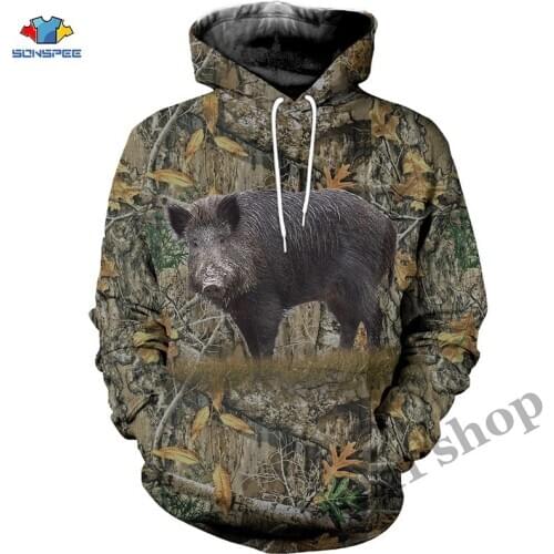 Man Funny Wild Boar Hoodies Mens 3D Sweatshirt Harajuku Hoody Tracksuit Animal Deer Moose Hunting Hunter Camo 3D Hooded Pullover