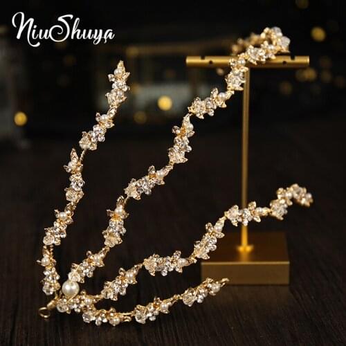 NiuShuya European Gold Mini Flower Rhinestones Headband Barrette Bridal Wedding Ornaments Women Party Hair Jewelries Accessories