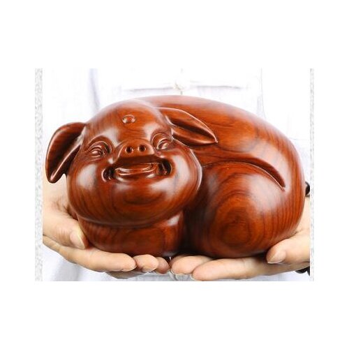 Odiac pig creative office furniture rosewood crafts Yellow flower pear wood carving decoration statue factory direct