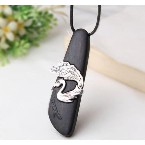 Original Unique Nepal Handcrafted Ebonwood Peacock Vintage Necklace Sweater Chain Ethnic Long Women Wooden Pendant Accessories