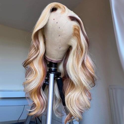 Body Wave 613 Blonde Colored Human Hair Wig Honey Blonde Ombre Highlight Hd Transparent Lace Part Wigs Preplucked Brazilian Remy