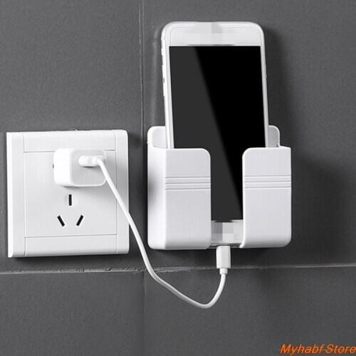 Wall Mounted Phone Charging Holder Rack for Home Hotel Universal Adhesive Phone Charging Bracket Remote Control Storage Shelf