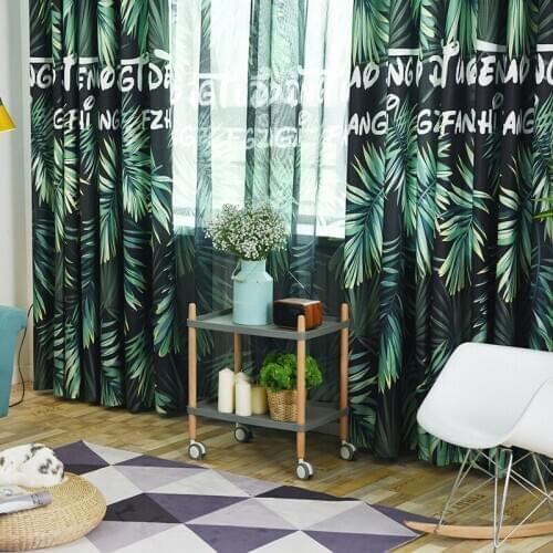 Nordic Style Modern Minimalist Tropical Rain Forest Plant Velvet Linen Print Shading Curtains for Living Dining Room Bedroom