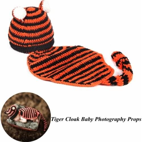 0-3 Months Crochet Knit Overall Tiger Cape Cloak Clothing Baby Photo Costume Clothes Newborn Photography Props