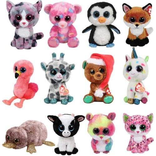 Ty Beanie Big Eyes Cat Bear Penguin Fox Flamingo Unicorn Platypus Cow Hamster Very Soft Plush Animal Toy Doll Gift For Kids 15CM