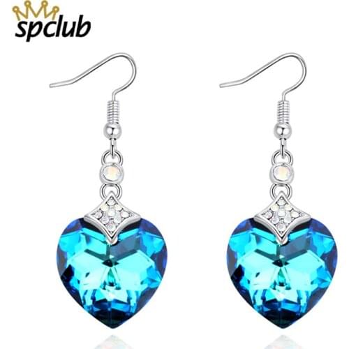Vintage Crystals From Swarovski Heart Drop Earring For Women Fashion Mujer Moda Earrings Best Friends Gift Statement Jewelry