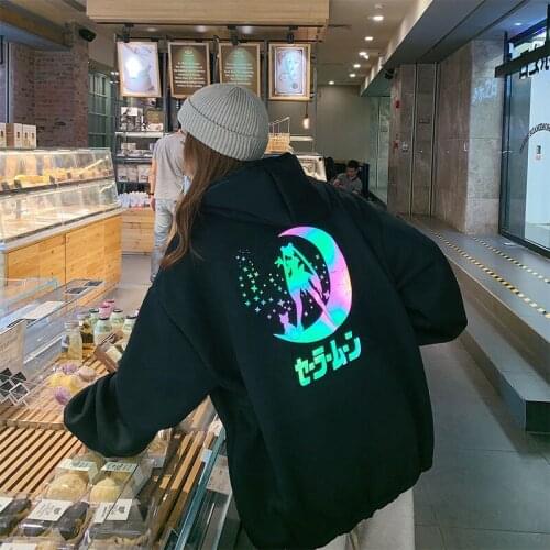 Women Reflective Hoodies Sweatshirts Casual Loose Long Sleeve Women White Tops Plus Size Hoodies Korean Oversized Sweatshirt