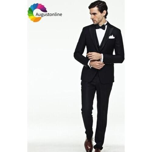 2019 Slim Fit Black Men Suits For Wedding Bridegroom Groom Costume Evening Party Prom Formal Tuxedo Best Man Blazer Traje Hombre
