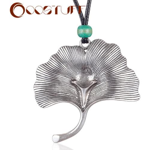 Silver Color Leaf Necklace Women Plant Jewelry With Blue Red Bead Necklace&Pendant Suspension Female Decoration Accessories Gift