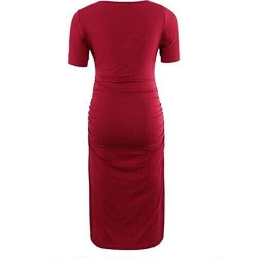 Explosive fashion new round neck womens big belly comfortable noble sentiment short sleeve solid color maternity dress