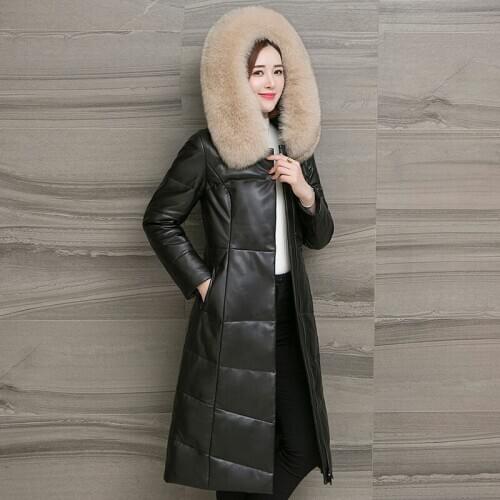 Genuine Leather Winter Fox Fur Collar Sheepskin Coat Pink Jackets Women Warm Down Jacket GZ22082 MY1911