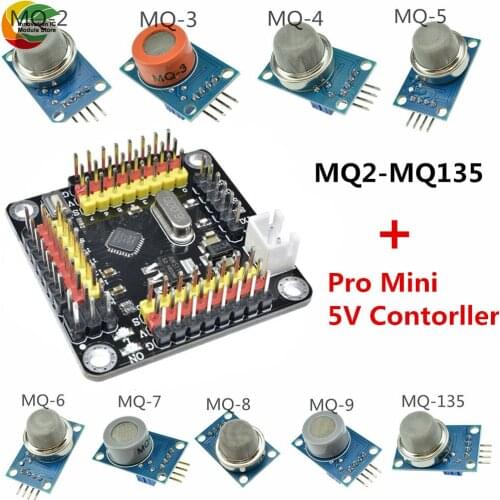 Ziqqucu MQ-2 / MQ-3 / MQ-4 / MQ-5 / MQ-6 / MQ-7 / MQ-135 gas detection alarm sensor module + Pro Mini 5V controller