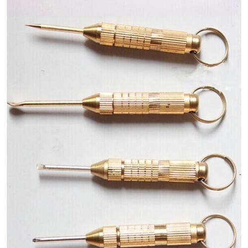 1 Set 4in1 Mini Steel Golden Opener Screwdrivers Ear Pick Ear Cleaner Keychain Health Care Tool Kit Set Key Chain Multi Tool Hot