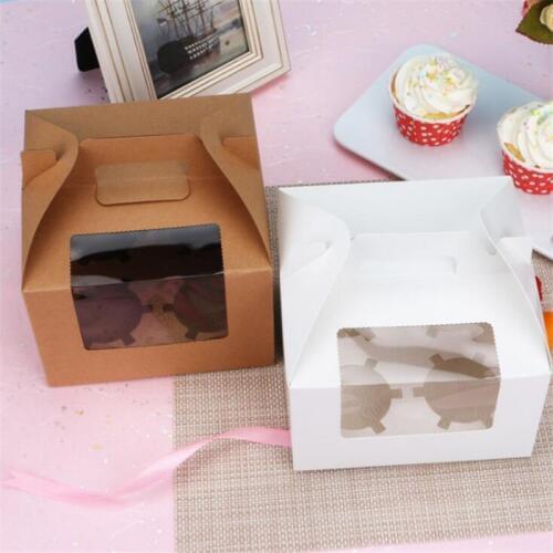 10Pcs/Lot Cake Food Kraft Paper Box With Handle Christmas/Birthday/Wedding Gift Cupcake Packing Box Clear Window Boxes