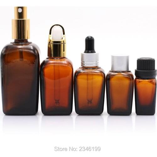 10ML30pcs/lot Square Empty Cosmetic Essential Oil Bottle,Brown DIY Glass Facil Makeup Tool,Cosmetic Dropper Bottle, Spray Bottle