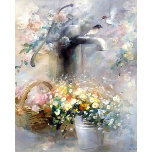 14CT/16/18/27/28/25 CROSS STITCH Lover scenery Cross Stitch cotton threads higher quality snowing Landscape flower vase