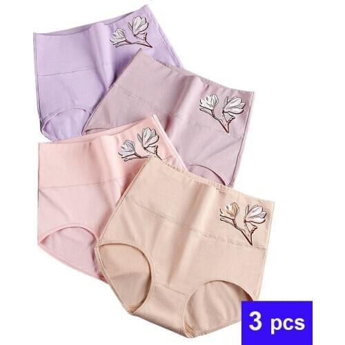 3pcs/lot Womens underwear cotton printed panties high waist abdomen hiplift brife cotton postpartum abdomenunderwear