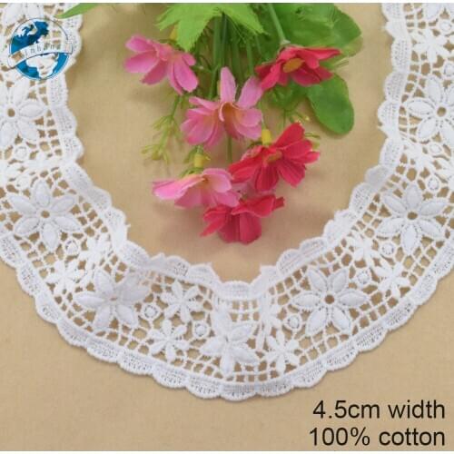 4.5cm Wide 100% Cotton embroid lace sewing ribbon guipure trim wedding decoration DIY dolls colthes Accessories lace ribbon#4200