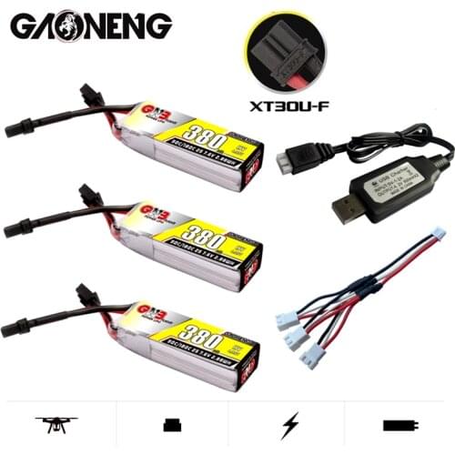 Gaoneng GNB 7.6V 2S 380mah 90C/180C HV Lipo battery and USB Charger with XT30 Plug for BETAFPV Beta75X 2S Beta65X 2S Whoop Drone