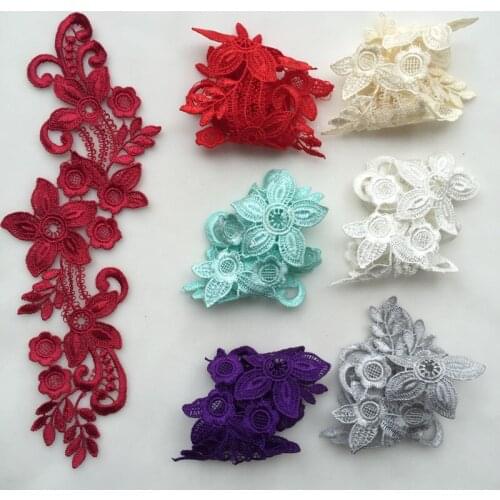 10 Pairs Red Pink White Embroidery Wedding Dress Applique DIY Bride Hair Accessories Water Soluble Lace Patch Lace Flower