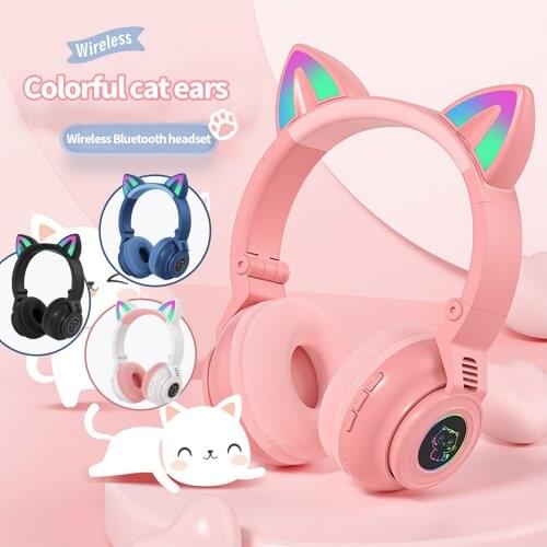 Flash Light Cute Cat Ear Wireless Helmets Bluetooth Headphone Big Wireless Bluetooth Headset Led Kid Girl Helmet Phone Headset