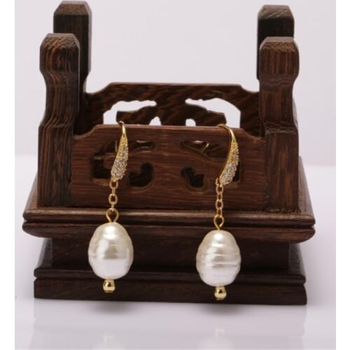Big white pearl beads chunky pendant cubic zircon hook charm dangle earring for woman