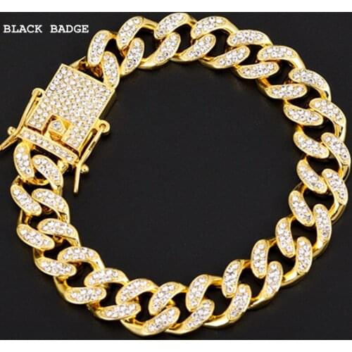 Iced Out Crystal Rhinestone Bracelet Miami Cuban Chain Hip Hop Gold Silver Color Bracelet for Mens Women 2021 Fashion Jewelry