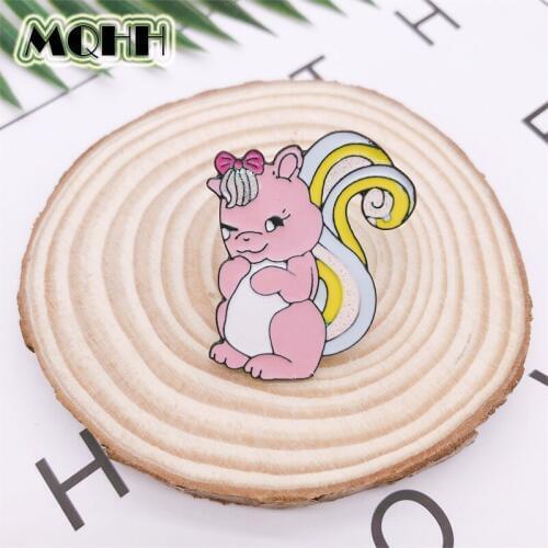 Cartoon Animal Characters Bow Tail Pink Enamel Brooch Alloy Badge Denim Clothes Bag Pin Cute Sweet Woman Jewelry Gift For Friend