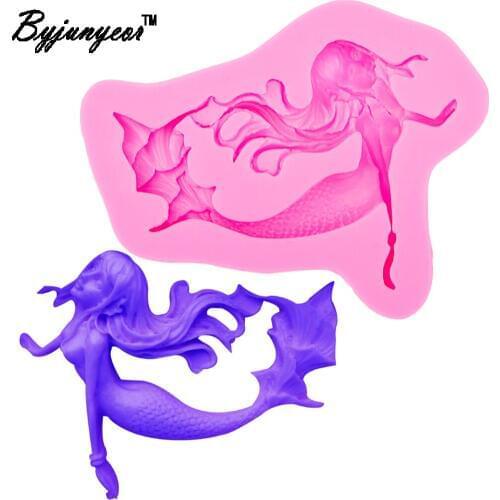 Byjunyeor M648 Mermaid UV Resin Silicone Mold Fondant Chocolate Candy Lollipop Crystal Epoxy Soft Clay Bake Tools