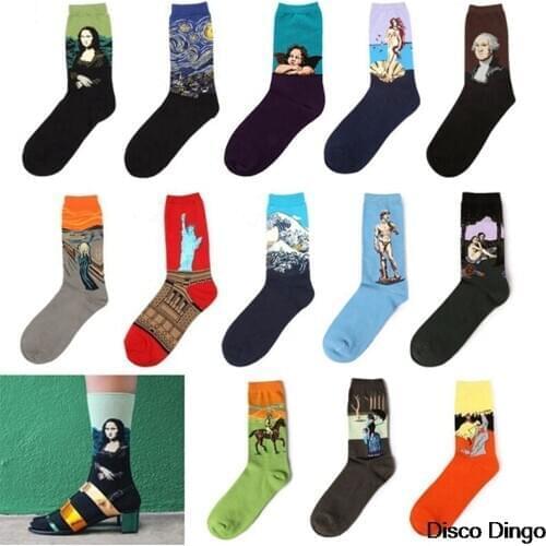 Men Cotton Retro Abstract Oil Painting Art Socks Shout Modern Van Gogh Starry Night Happy Oil Painting Skateboard Sock
