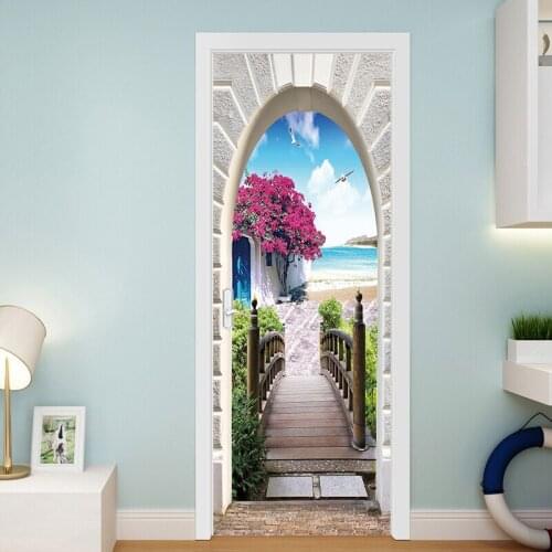 Elegant Stone Arch Door DIY Door Wall Stickers Home Decor Living Room Children Room Art Mural Self-adhesive Waterproof Wallpaper