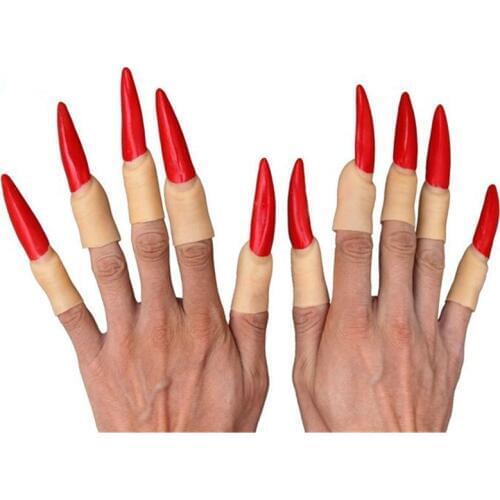Hot Sale 10pcs/set Fake Fingers Halloween Party Props Vampire Claws With Black/ Red Neil Latex Fingernail for halloween