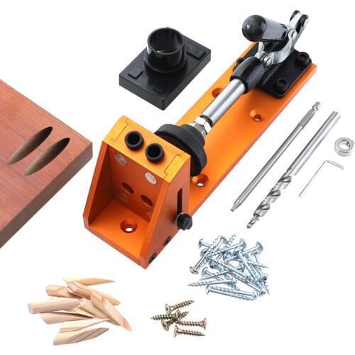 Pocket Hole Jig 9.5mm Dowel Jig Aluminum Alloy Hole Drill Guide With Quick Fixed Clamp Base For Drilling Woodworking Tools