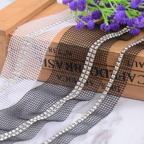 Lace Fabric High Quality Lace Rhinestones Trim Mesh Wedding Decoration Accessories Clothes Braid For Needlework Lace Applique