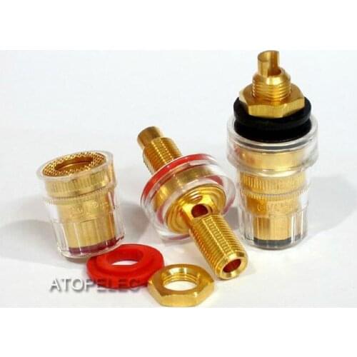 2pcs CMC 858-S-G 24K Gold Plated Brass Speaker AMP Short Binding Post HiFi Banana Jack Connector Socket Panel Chassis Mount
