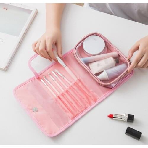 Multifunctional Cosmetic Bag Women Makeup Brushes Bag Travel Organizer Makeup Tools Rolling Pouch Waterproof PVC Wash Bag