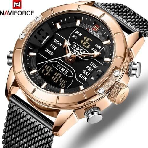 Mens watch top brand luxury NAVIFORCE 9153 stopwatch LED sport military waterproof steelstrap wristwatch relogio masculino clock