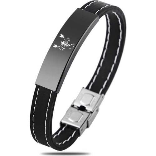 Mibrow New 12 Zodiac Signs Silicone Bracelet for Men Women Stainless Steel Clasps Virgo Libra Scorpio Mens Bracelets Wristband