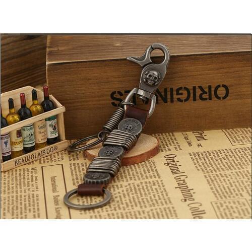 Pure handmade Men Metal leather Wallet Chains KeyChain Strong Thick Skull Skeleton Biker Jeans Chain Hip Hop key chain
