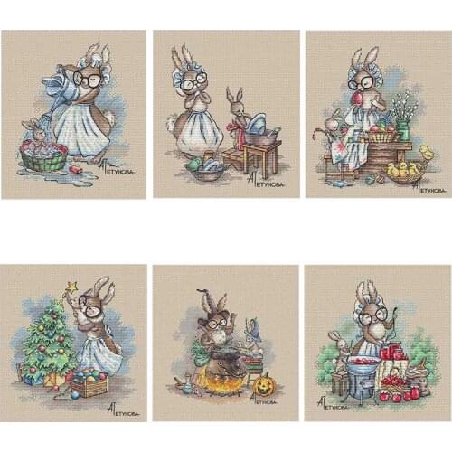 Rabbit Grandmother Series cartoon counted 11CT 14CT Cross Stitch Sets DIY Cross-stitch Kits Embroidery Needlework Home Decor