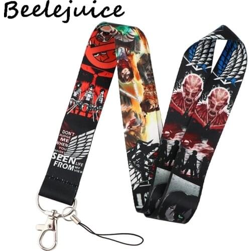 24pcs Attack on Titan Neck Keychain Necklace Webbings Ribbons Cartoon Neck Strap Lanyard ID badge Holder Keychain Lanyards Gifts