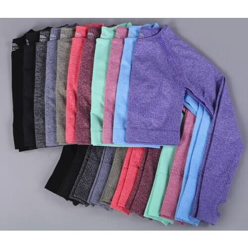 2020 New Seamless Yoga Shirts Crop Top long Sleeves Shirts for Women Yoga Sports Fitness Gym cloth Workout Tops Sports Shirts