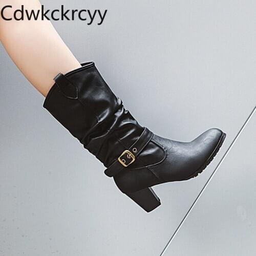 Winter The New fashion Round head Thick heel Tall tube Knight boots black Sexy Plus cashmere Keep warm High heel Women boots