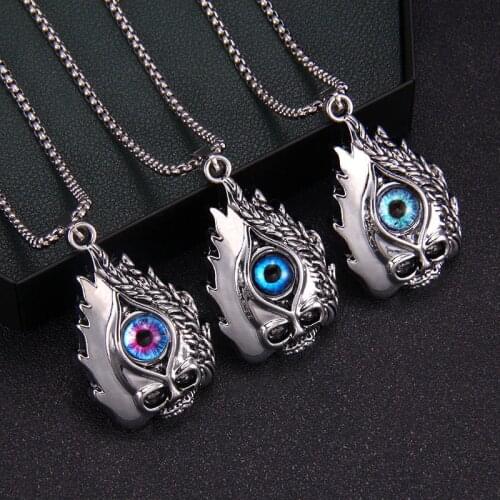 Skull Purple Demon Eye Flame Necklace Retro Hip Hop Rock Titanium Steel Pendant Necklace Men Women Popular Jewelry Gift