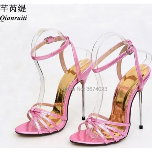 Qianruiti Fetish Shoes Women Nightclub Stage Sandal 13 cm High Metal Heeled Gladiator Pole dancing Stiletto Heels Sandals