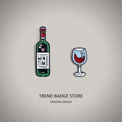 Love Wine Bottle Wine Glass Enamel Drip Brooch Accessories Wine Time Jeans Jacket Inbadge enamel label pins