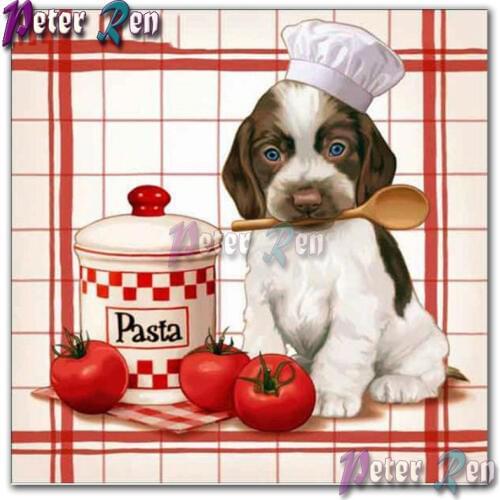 Diamond drawing Puppy making italian tomato noodles Square Round Painting Diy Mosaic cross stitch Kitchen living room decoration