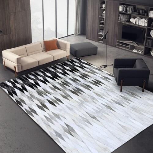 Luxury Black and White Stitching Cowhide Rectangle Carpets Sitting Room Bedroom Rugs Sofa Geometric Custom Large Carpet
