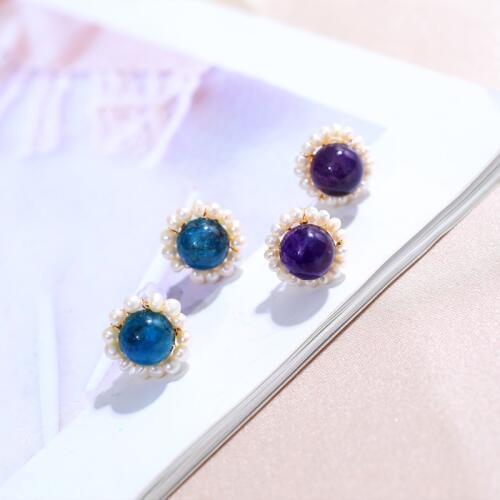 DAIMI Pearl Earrings 925 sterling silver Amethyst/Cyanite 2-3mm Freshwater Pearl Studs Earrings For Women Gift