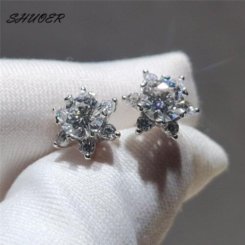 Classic Pass Diamond Tester 1 Carat D Color Moissanite Star Stud Earrings 925 Silver Brilliant Cut Stone Firelight Earrings